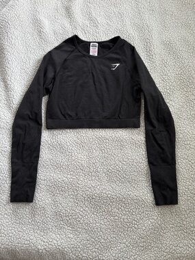 Gymshark Black Long-Sleeve Cropped Performance Top